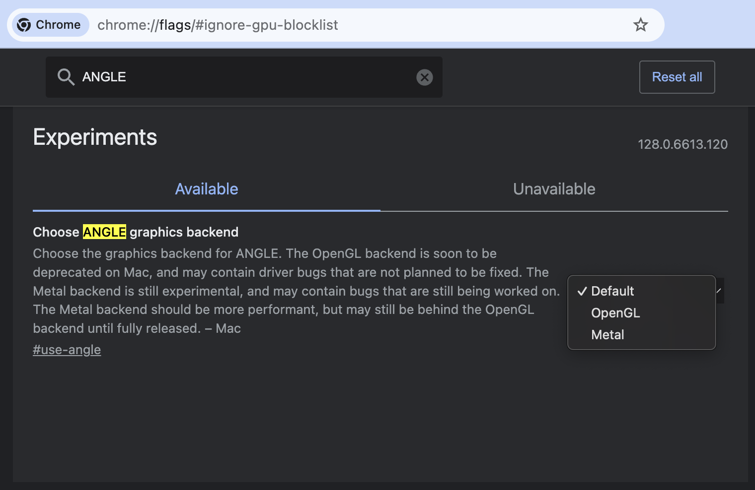 Chrome: ANGLE graphics backend
