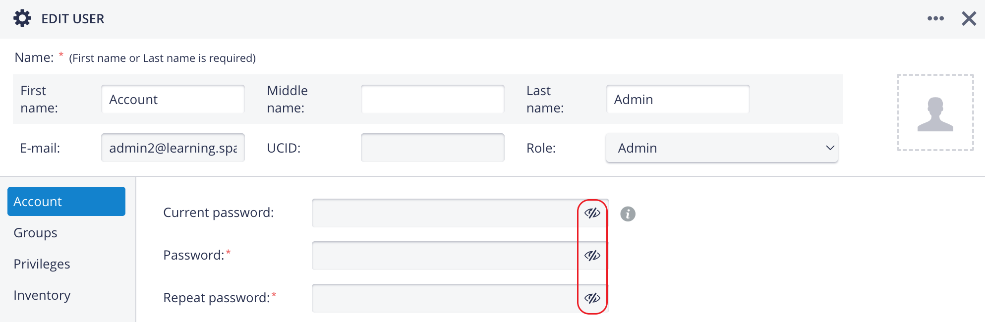 Password Settings fields with Password visibility option