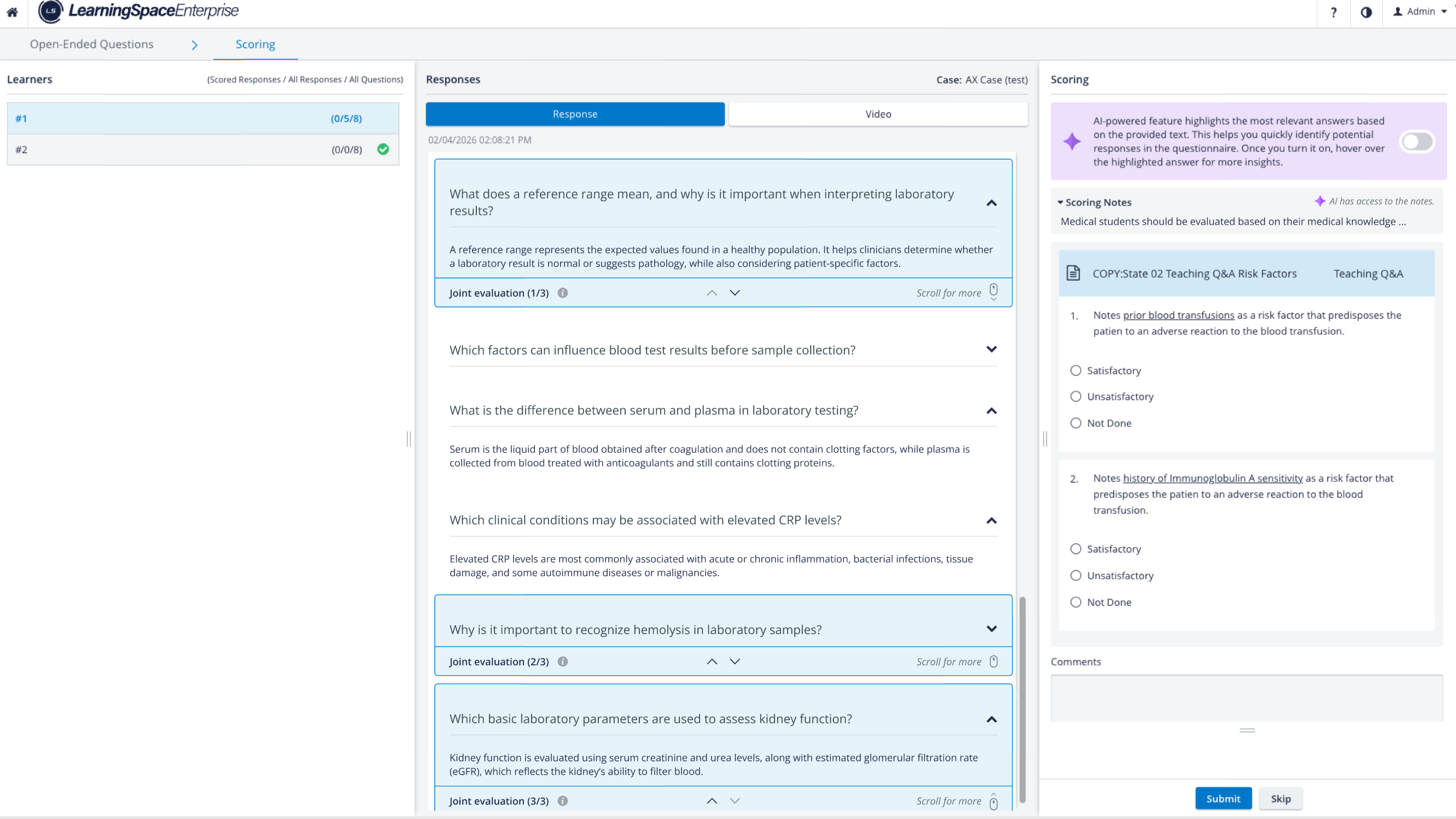 Shared Scoring Notes Content in OEQS Scoring