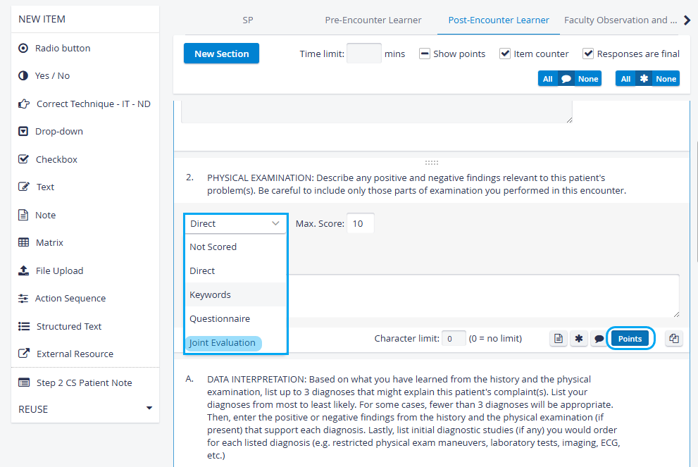 Scoring method dropdown - Joint Evaluation selected