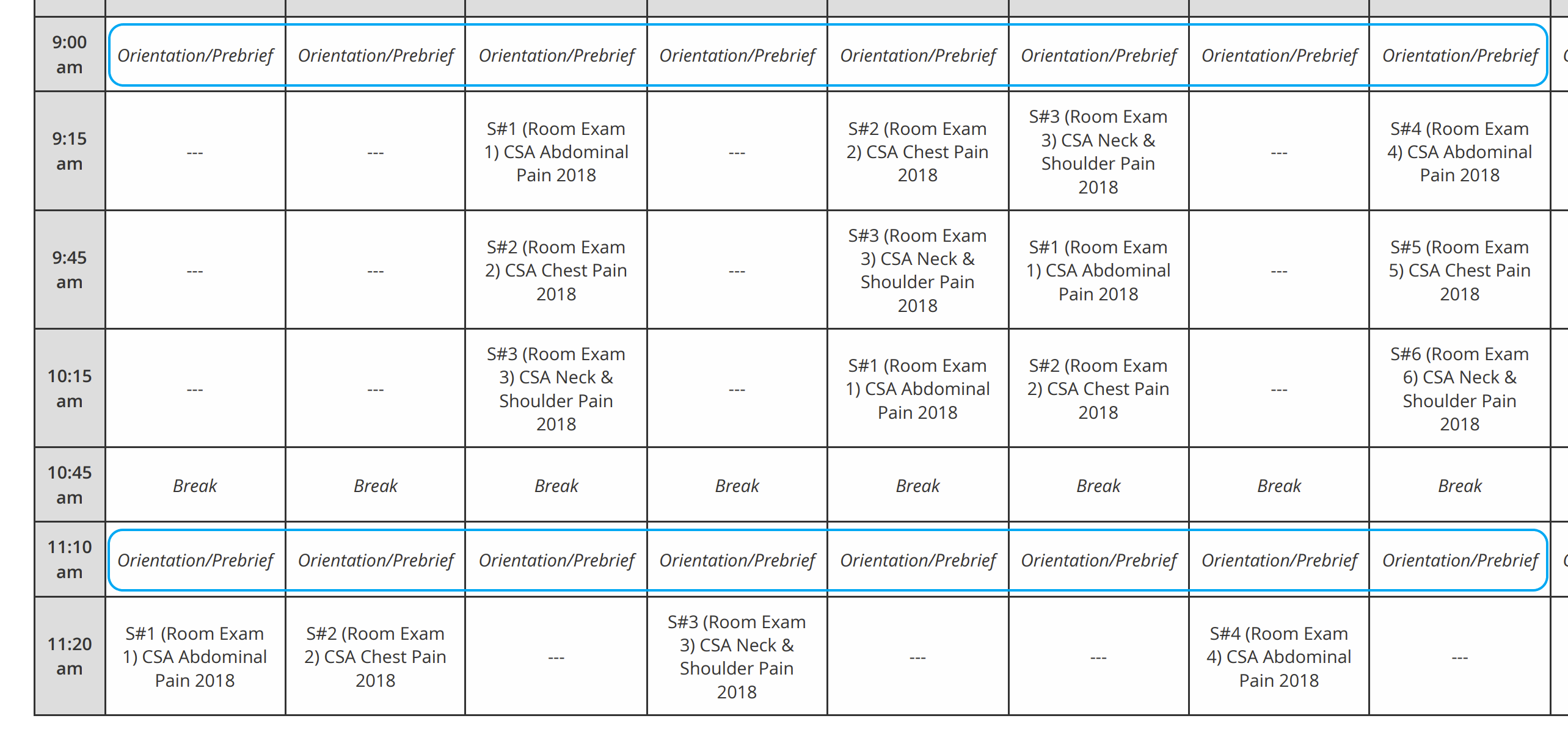 Special Timeslots in Student Mode - Compact Print View
