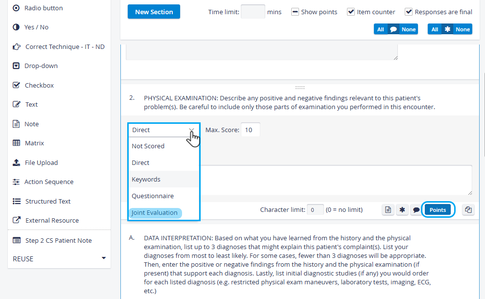 Scoring method drop-down - Joint Evaluation option