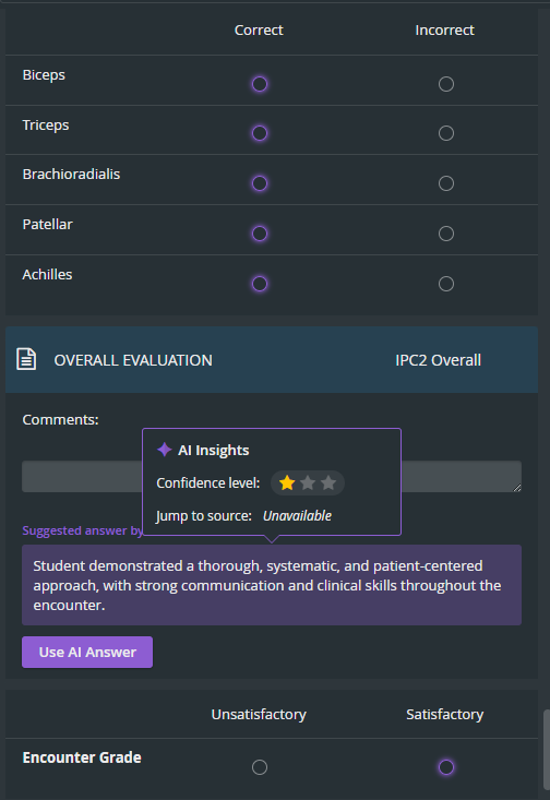 Radio button items highlighted