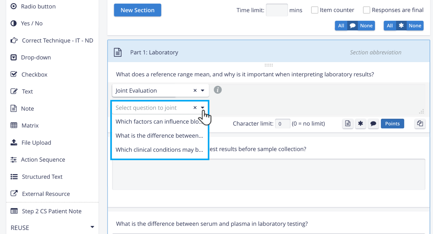 Select question to joint dropdown
