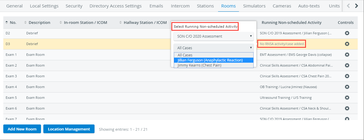 Adding Running Non-scheduled Activity to a Room