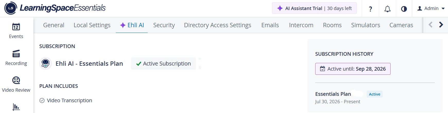 Ehli AI Active Subscription - System Manager