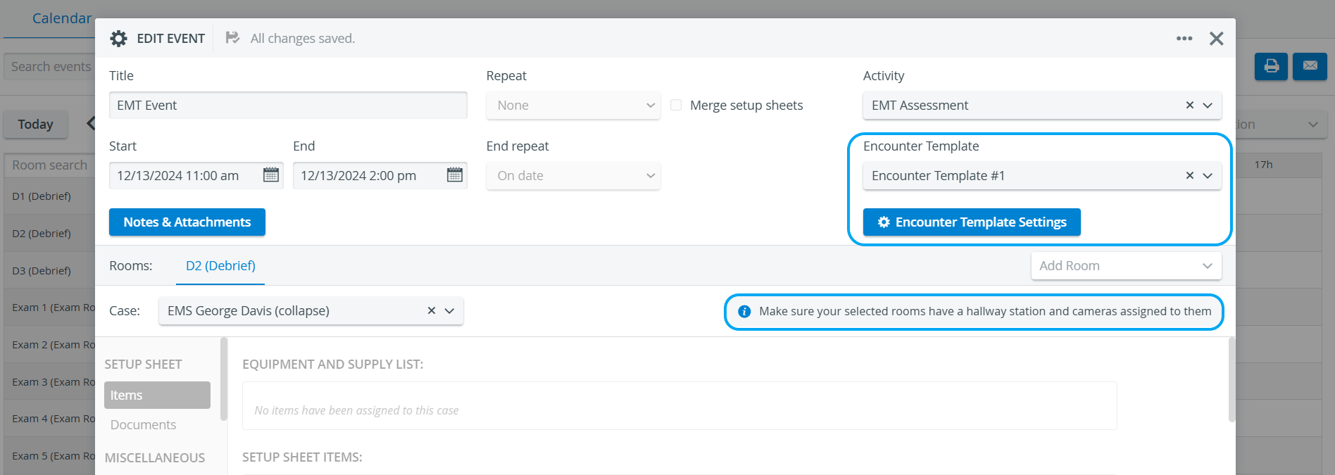 Encounter Template selector and settings