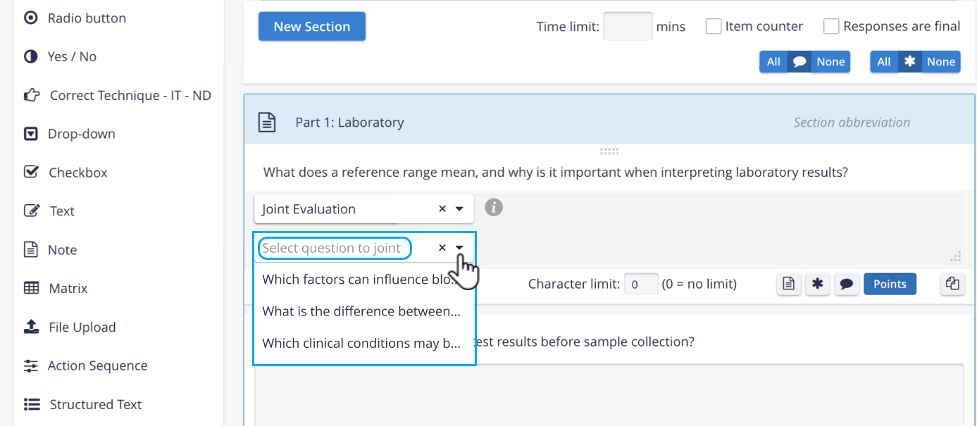 Select question to joint dropdown