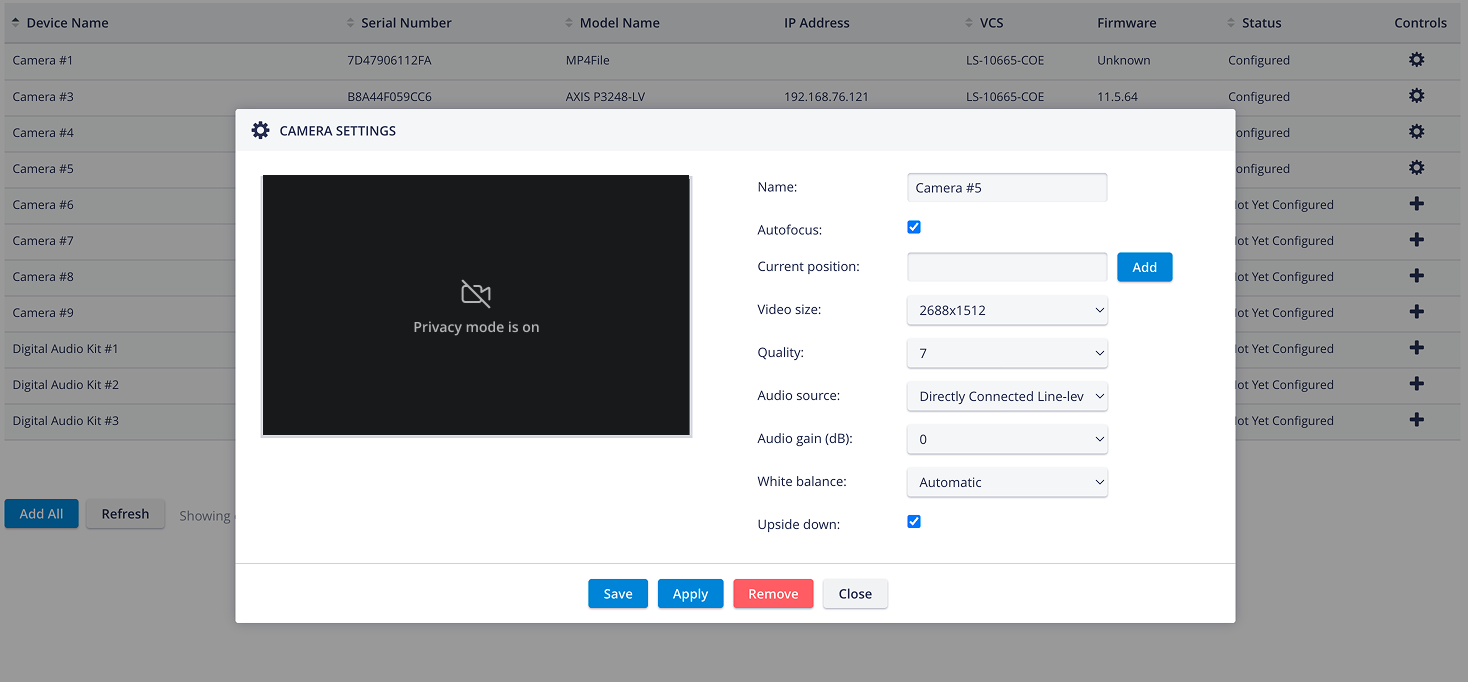 Privacy mode - Camera Settings
