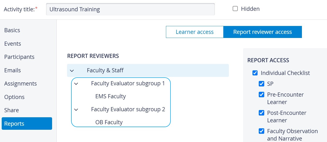 Faculty Subgroups - Reports tab