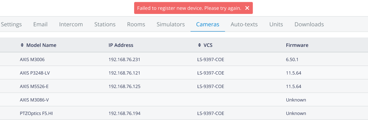 Failed Registration Error message