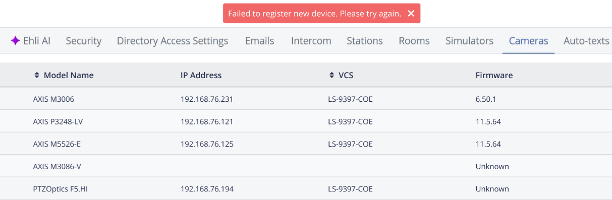 Failed Registration Error message