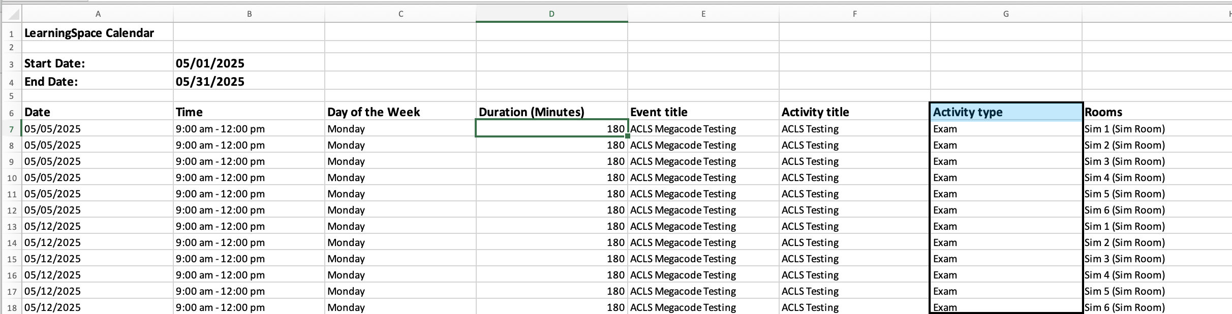Activity Type Column in the Exported Excel File