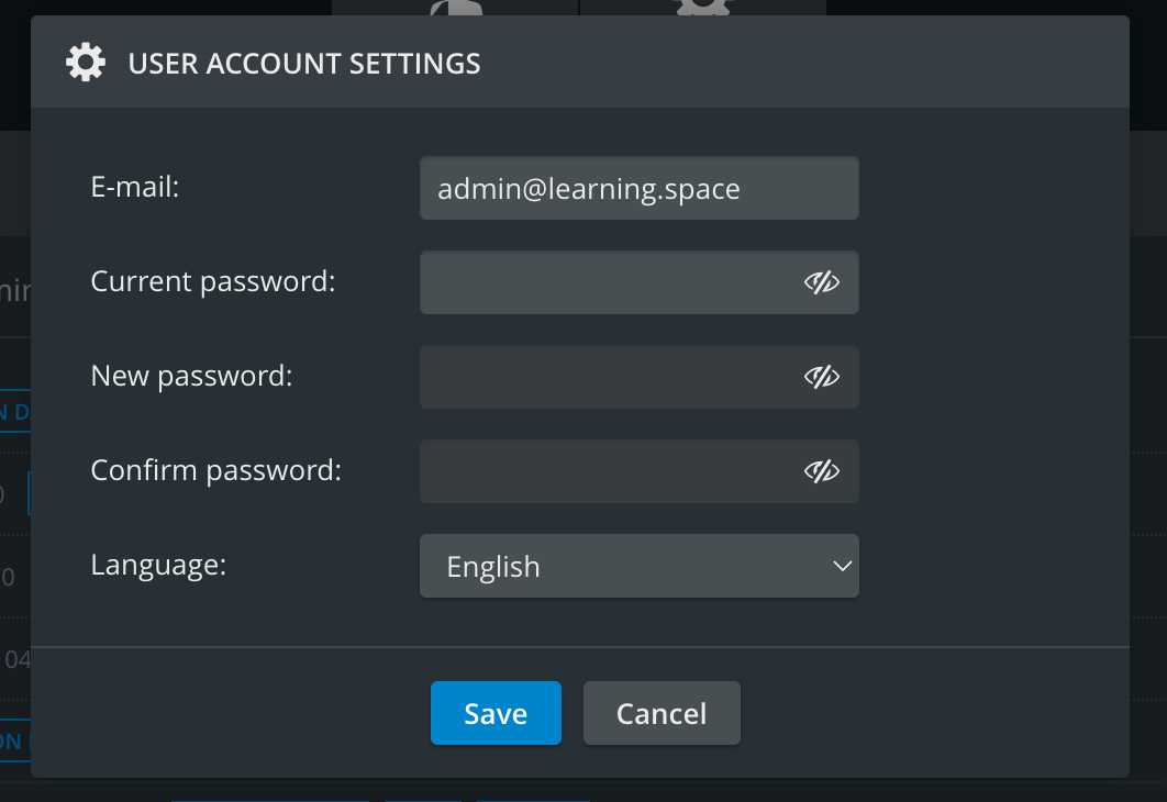 User Account Settings - Dark mode