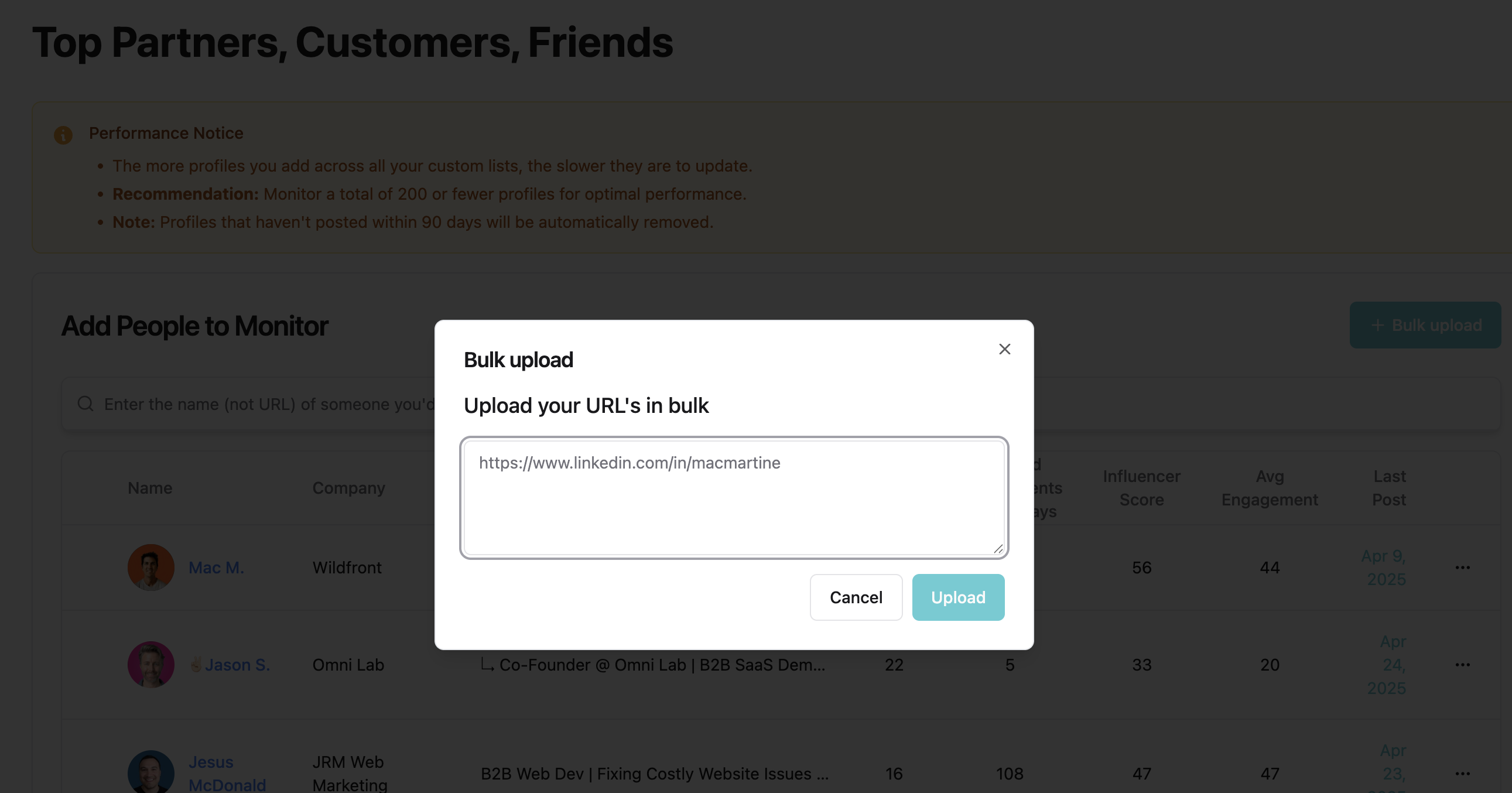 Bulk uploading profiles to CSV