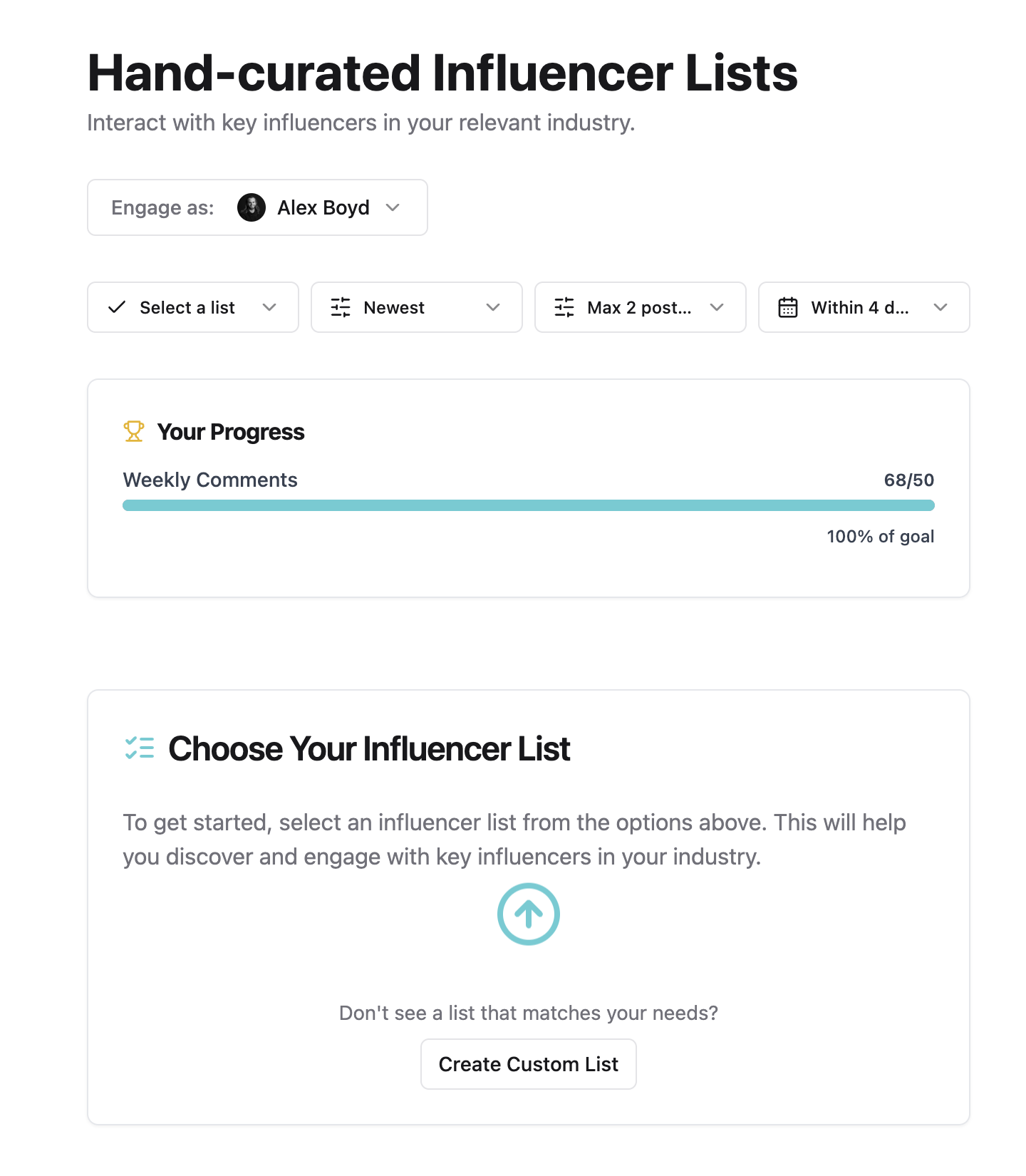 Choose a specific list from the "Select a list" dropdown above
