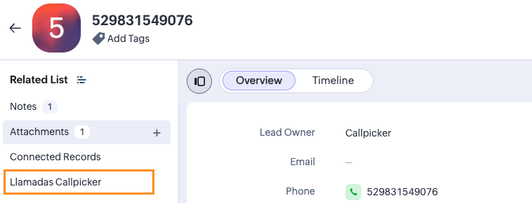 Callpicker calls related list