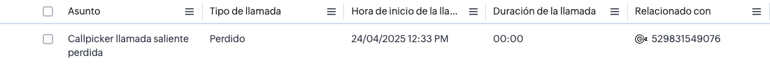 Llamada saliente perdida (lista)