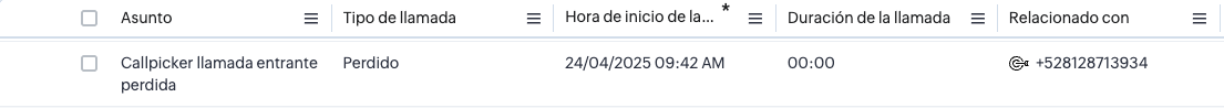 Llamada entrante perdida (lista)