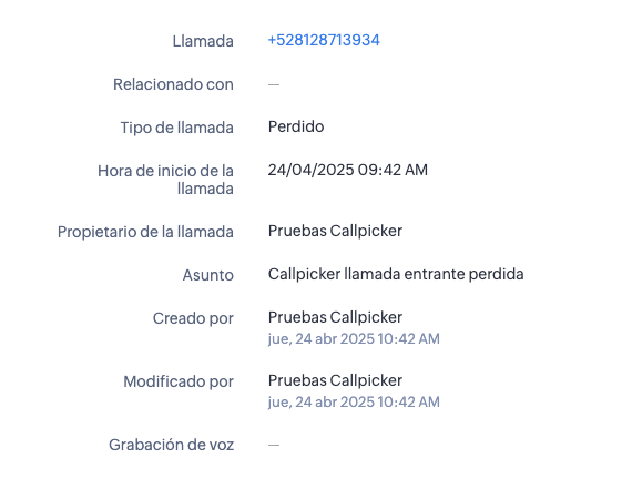 Llamada entrante perdida (detalle)