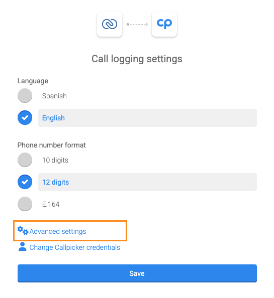 Advanced settings link