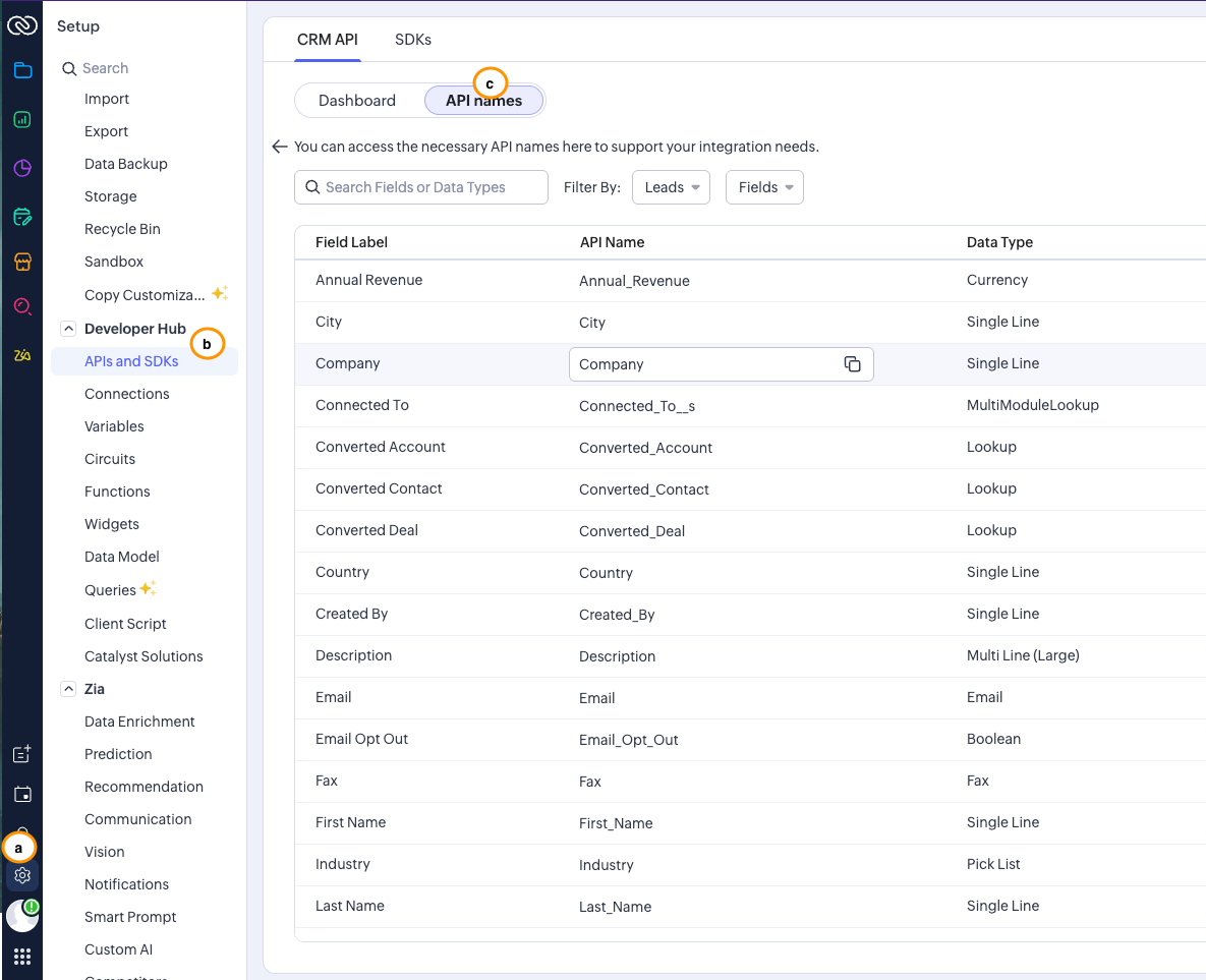 Find API names