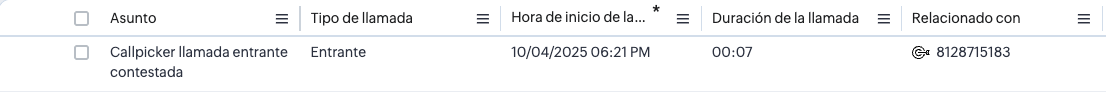 Llamada entrante contestada (lista)