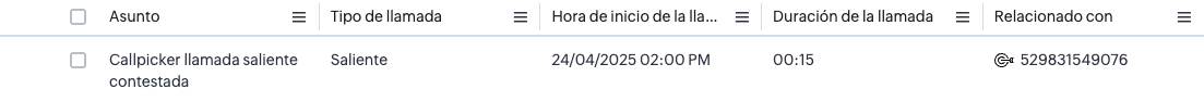 Llamada saliente contestada (lista)