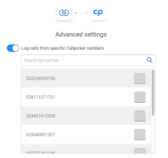 Callpicker numbers selector