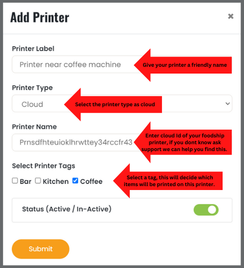 Adding a new printer and connecting with tag.