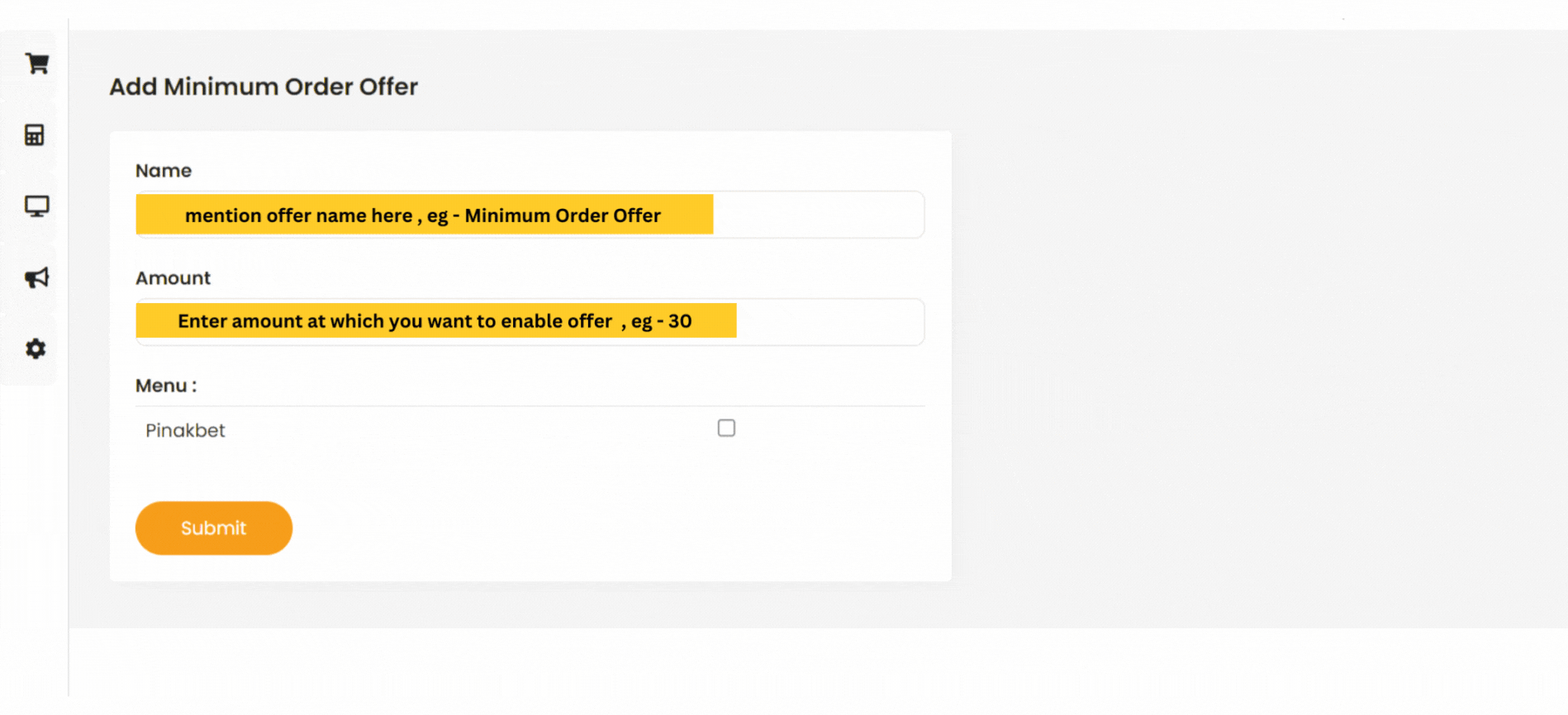 Interface of minimum order offer
