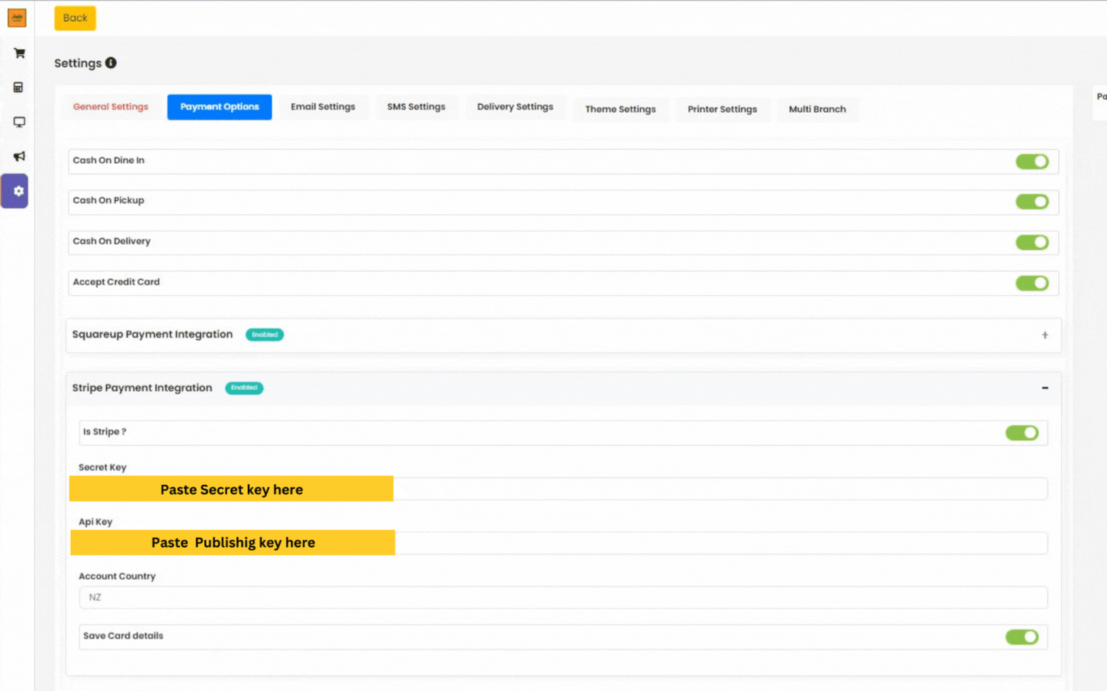Stripe setup in Foodship