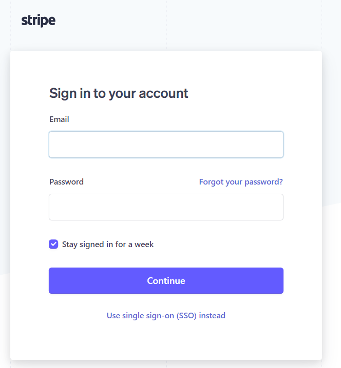 stripe sign in page