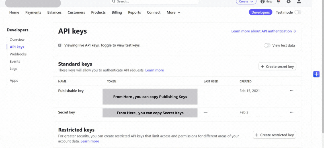 Page - from where you can copy both keys