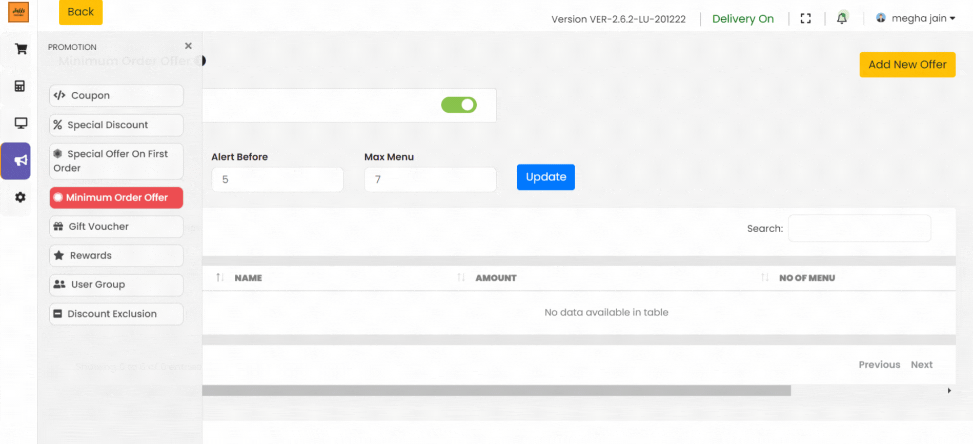 Steps to manage - minimum order offer