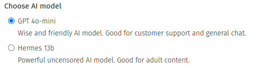 AI model selection in Bot Playground