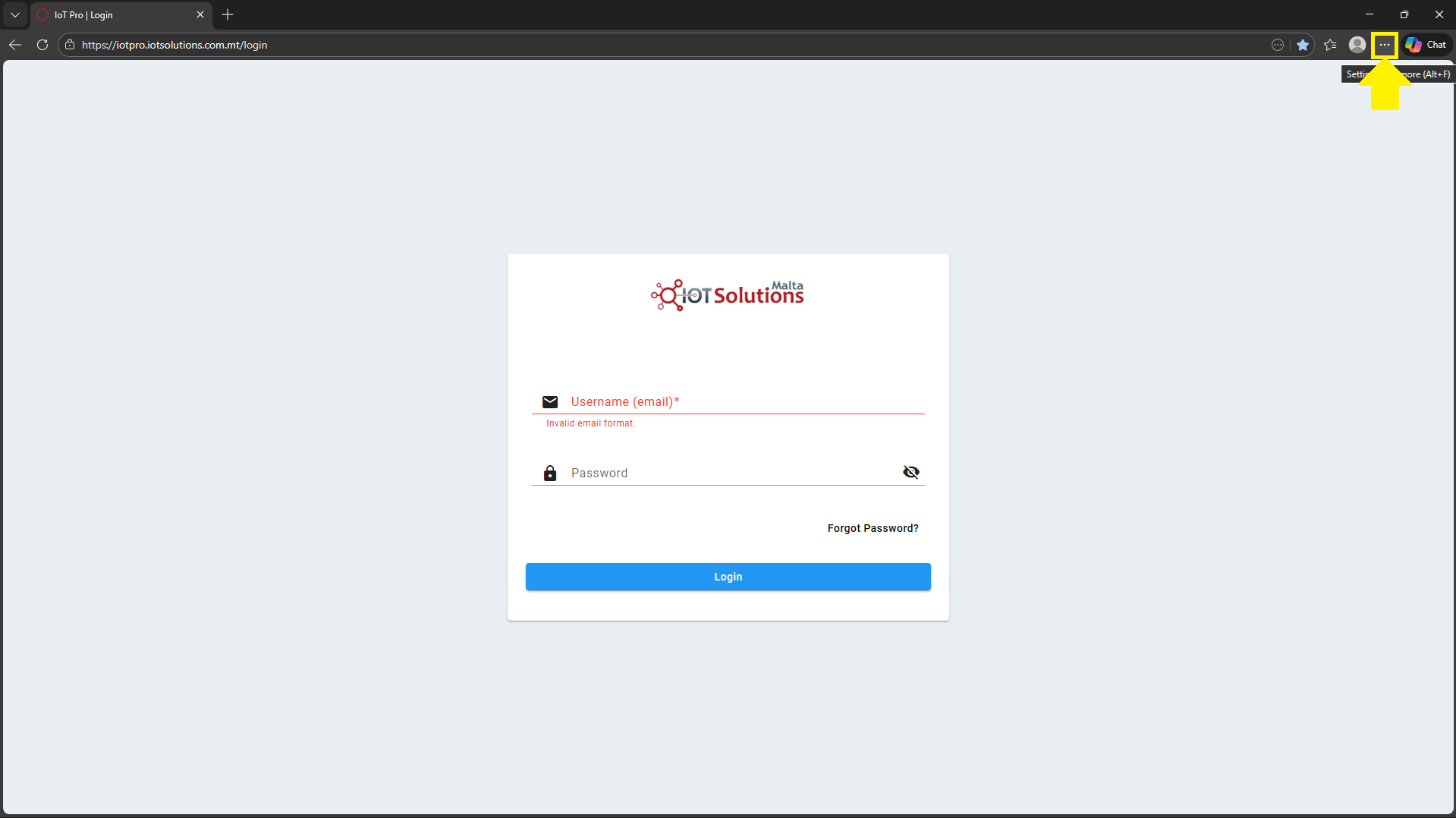 IoT Pro Platform - Opening Browser Toolbar