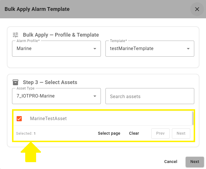 IoT Pro Platform - Bulk Apply Selecting Assets
