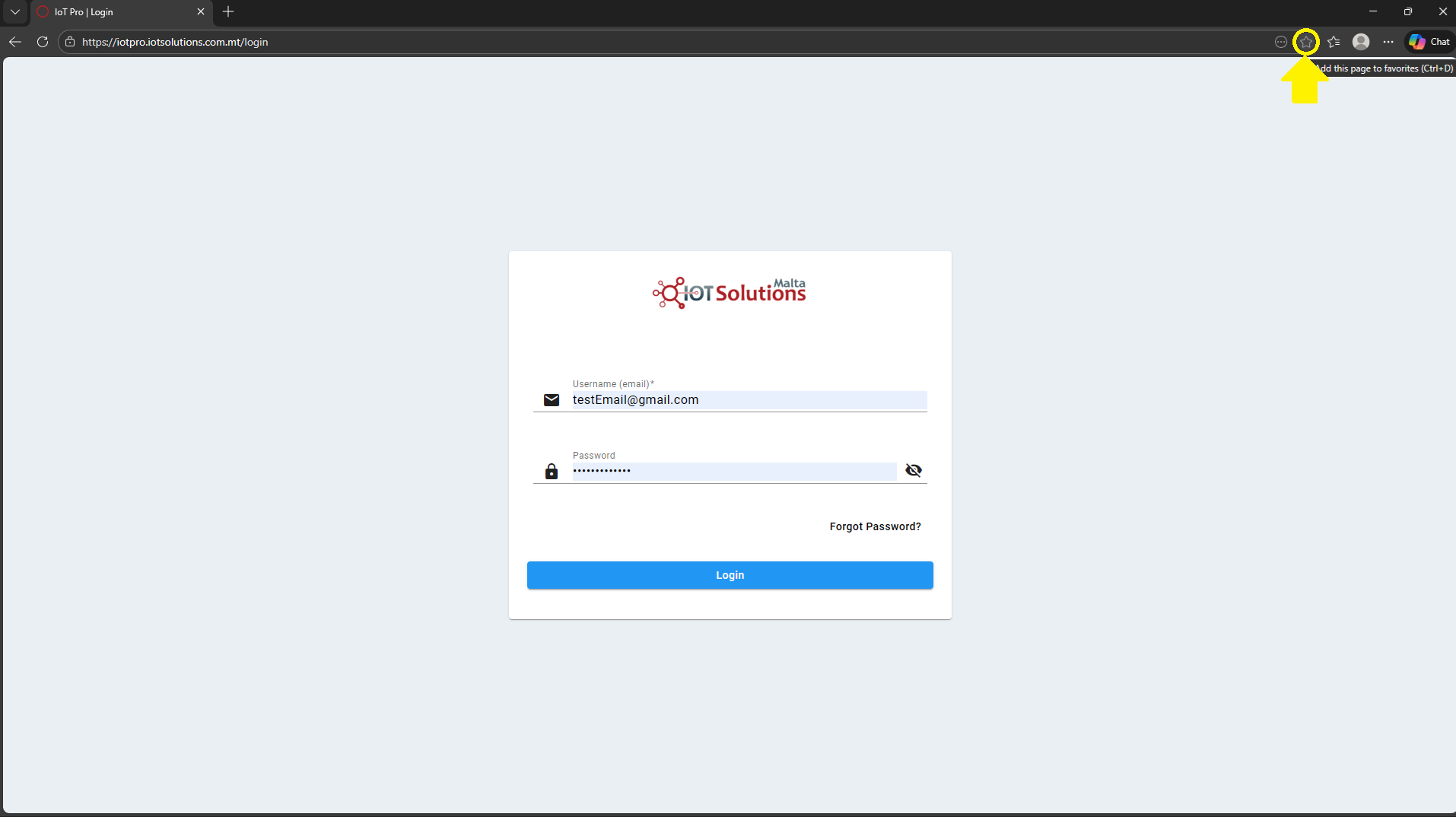 IoT Pro Platform - Opening Bookmark Form