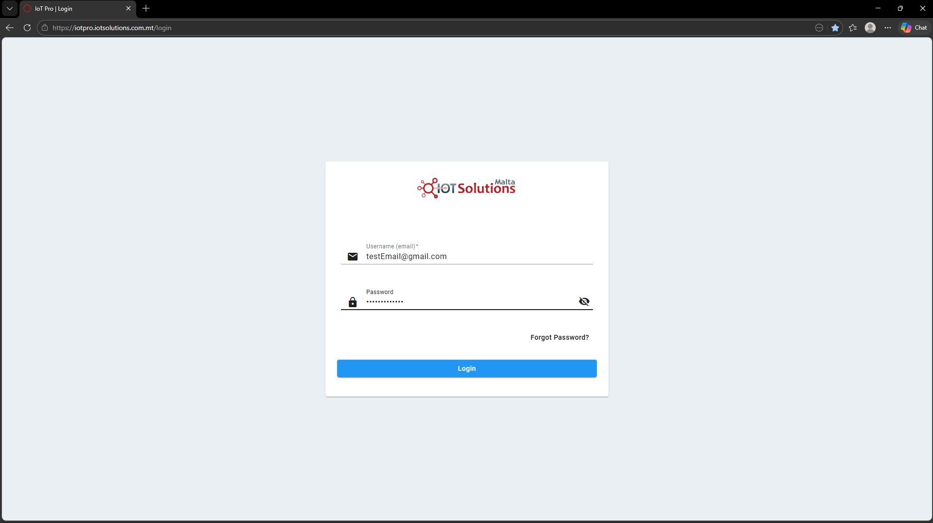 IoT Pro Platform - Login page