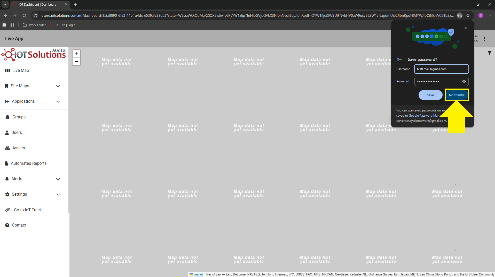 IoT Pro Platform - Cancelling Save Password Prompt (Google Chrome)