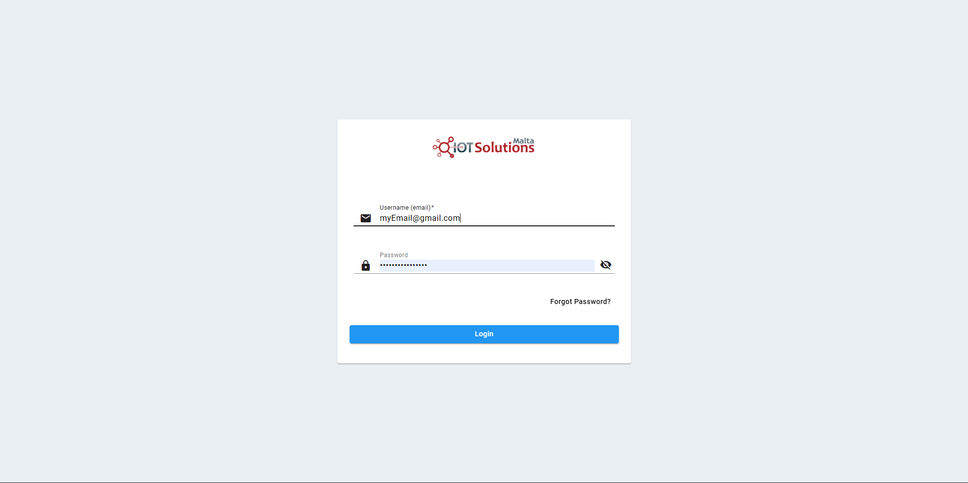IoT Pro Platform - Login Page Automatically Filled