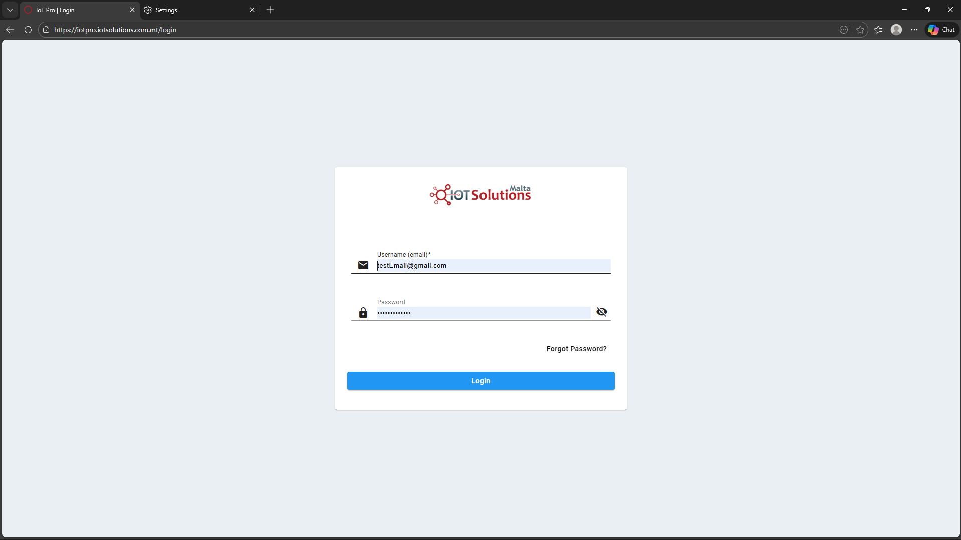 IoT Pro Platform - Login Page