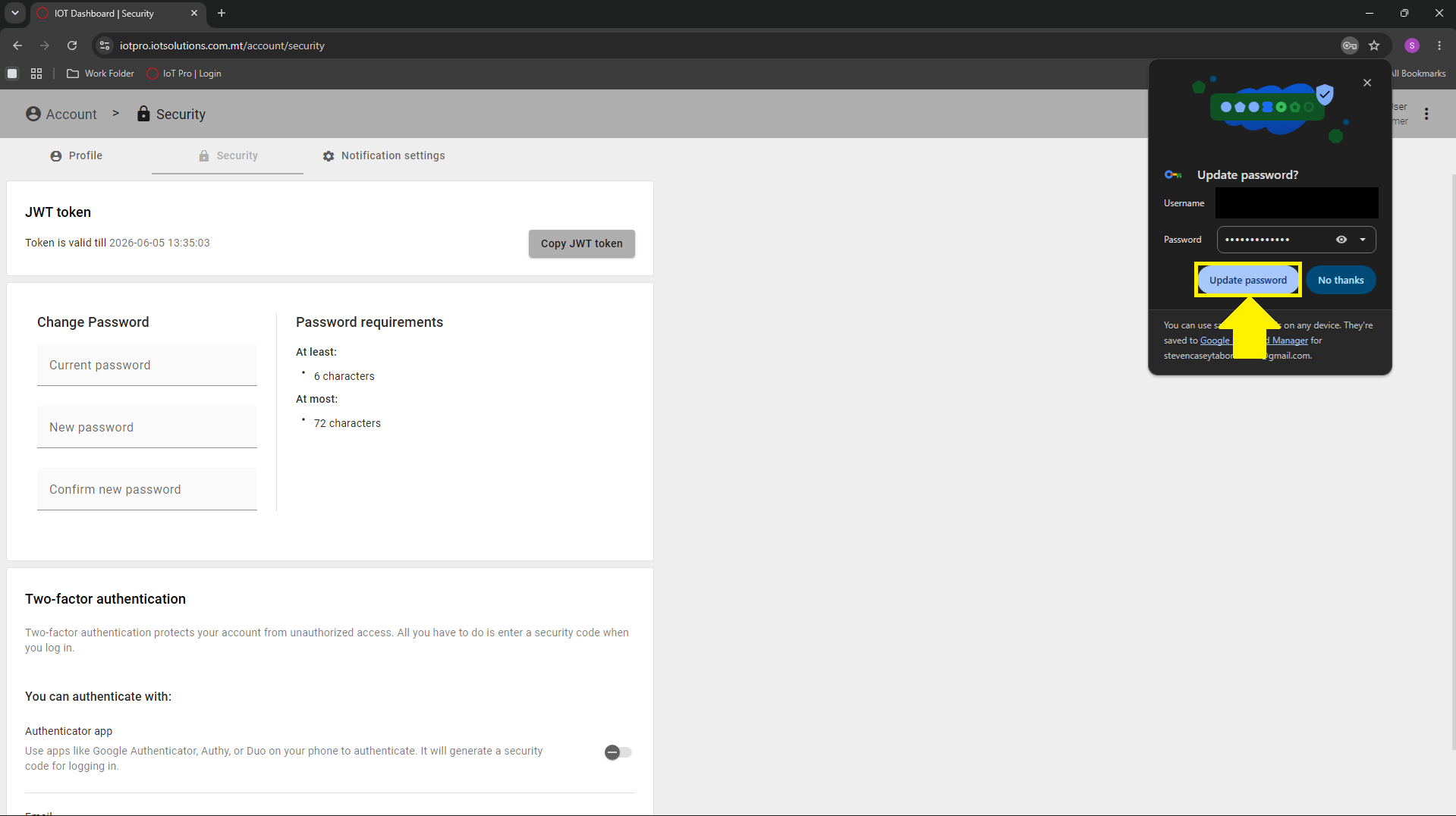 IoT Pro Platform - Updating Password