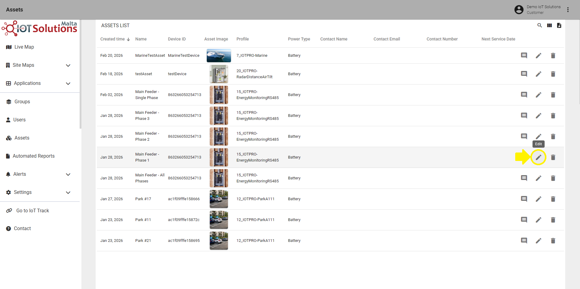 IoT Pro Platform - Open Edit Asset Form
