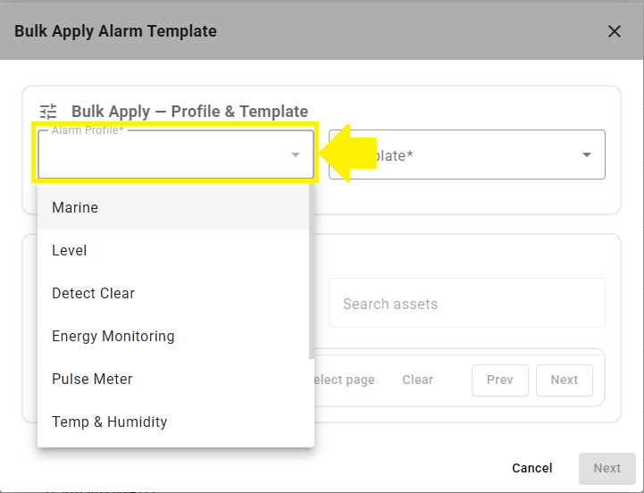 IoT Pro Platform - Bulk Apply Form Selecting Profile