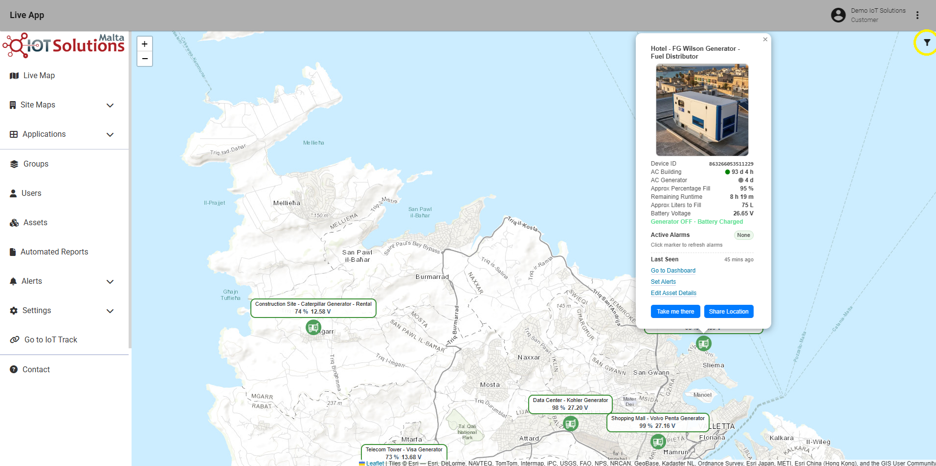 IoT Pro Platform - Live Map Filter Button Location