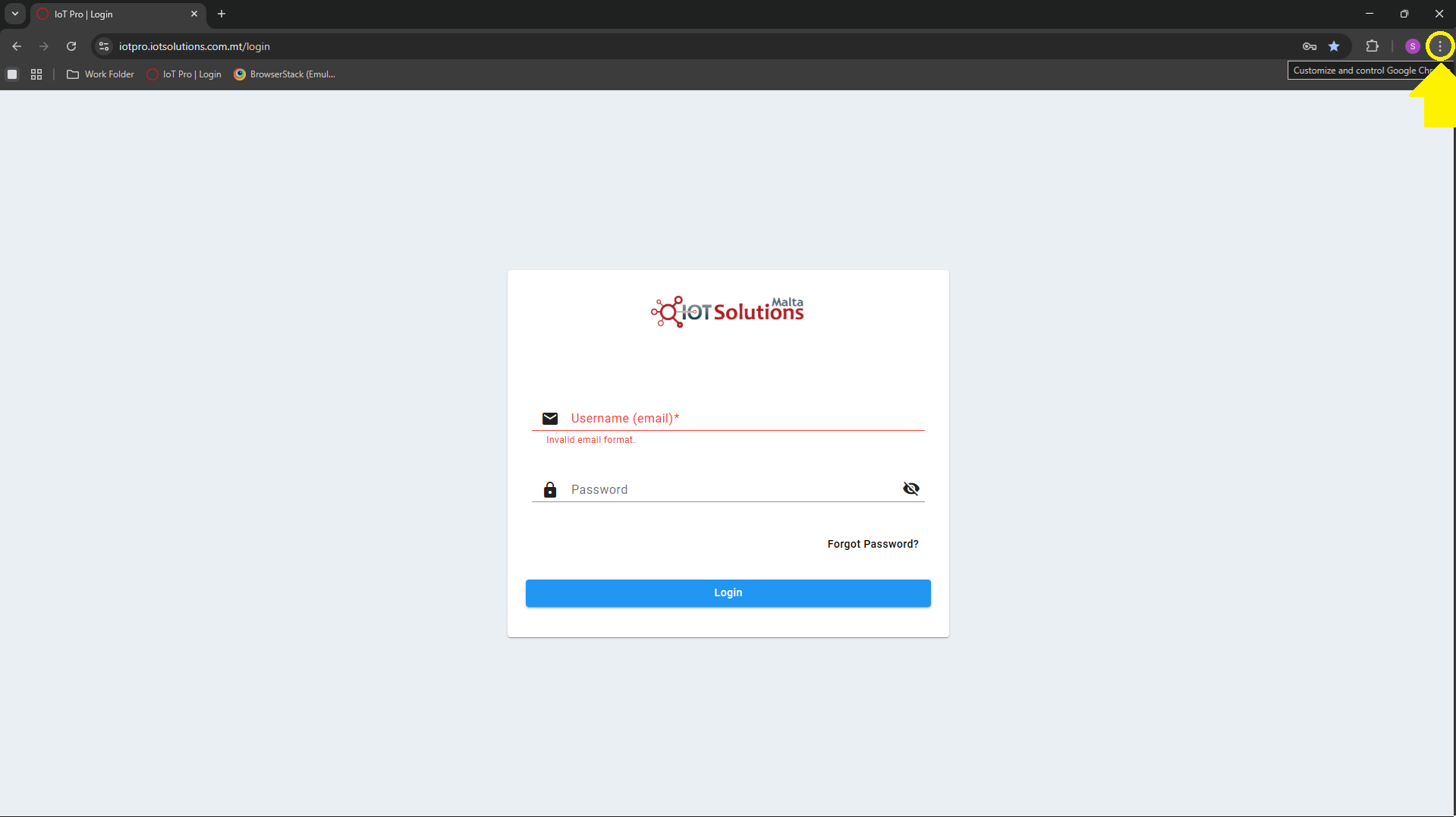 IoT Pro Platform - Three dot menu Location