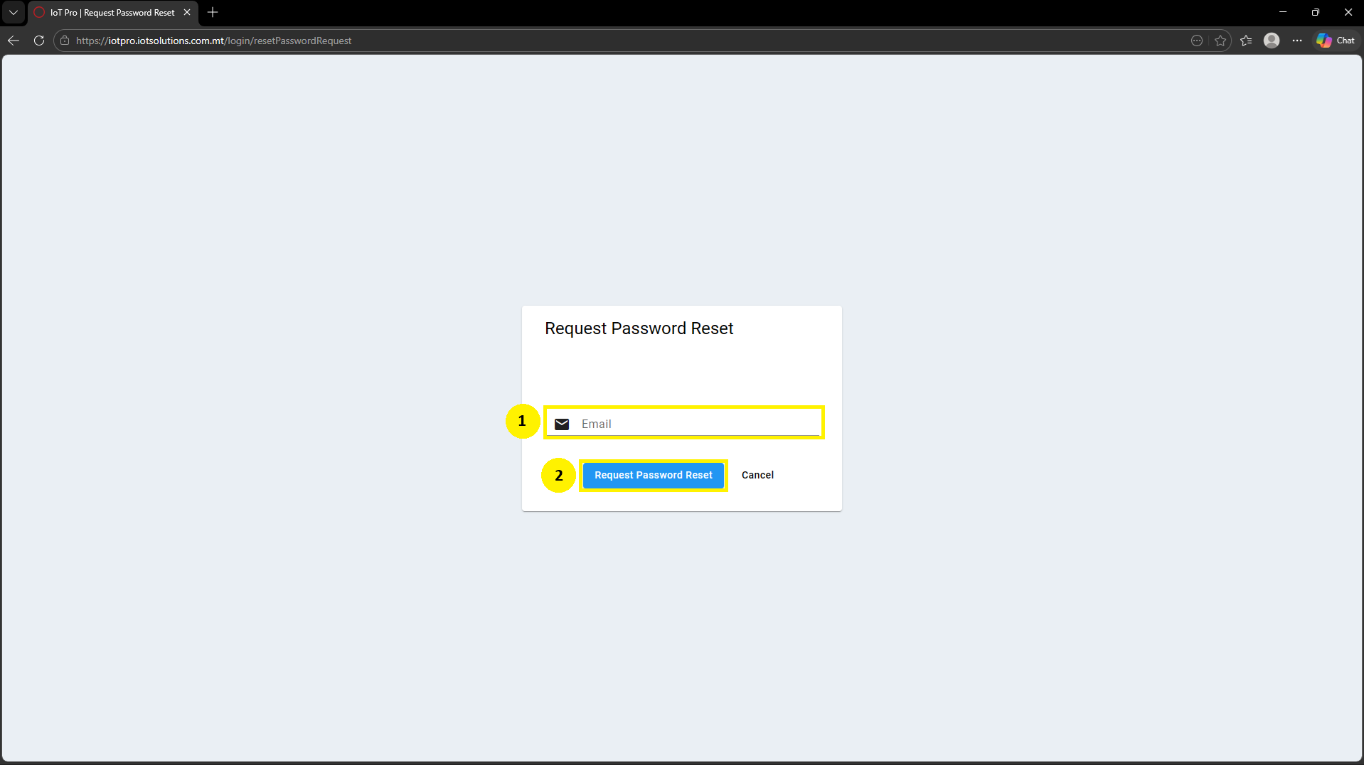 IoT Pro Platform - Request Password Reset