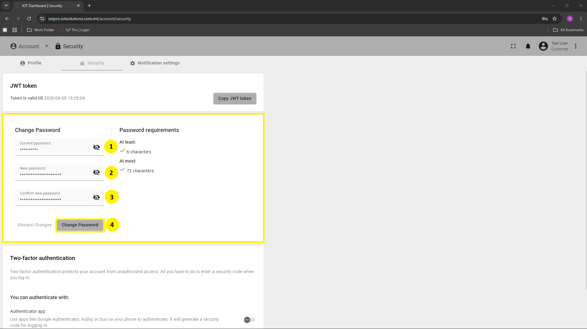 IoT Pro Platform - Security - Password Form